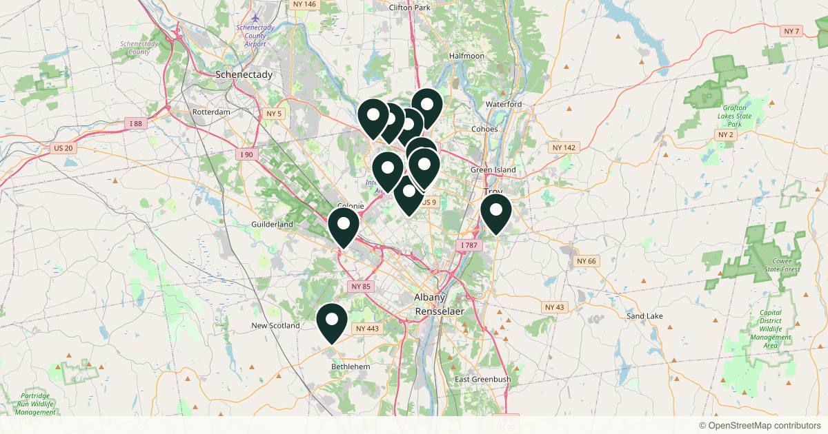 Map of 14 med spas and aesthetic clinics in Albany, New York