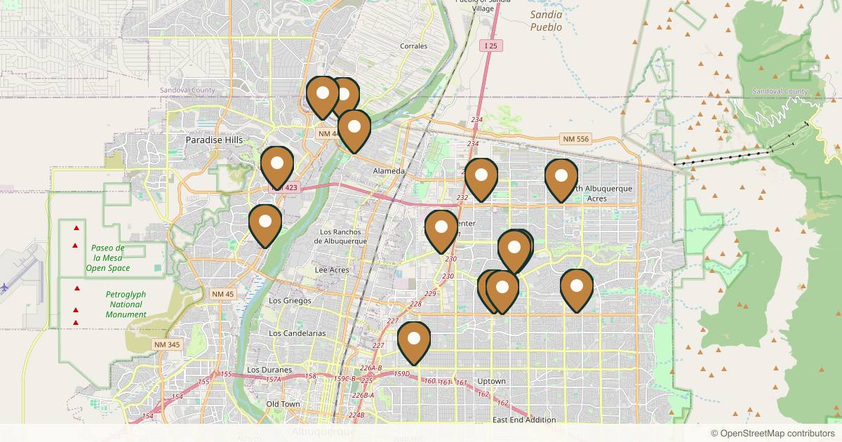 Map of 14 med spas and aesthetic clinics in Albuquerque, New Mexico