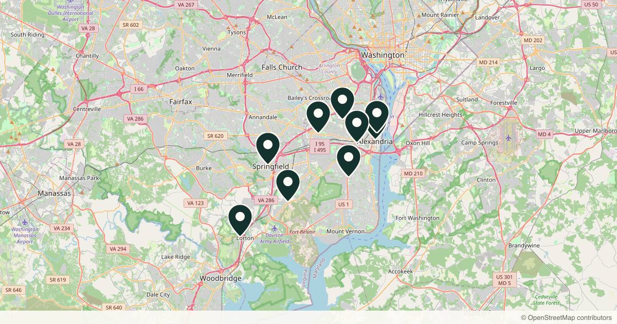 Map of 10 med spas and aesthetic clinics in Alexandria, Virginia