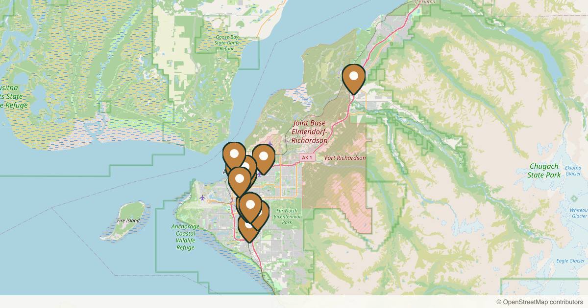 Map of 14 med spas and aesthetic clinics in Anchorage, Alaska