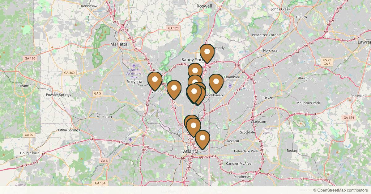 Map of med spas and aesthetic clinics in Atlanta, Georgia