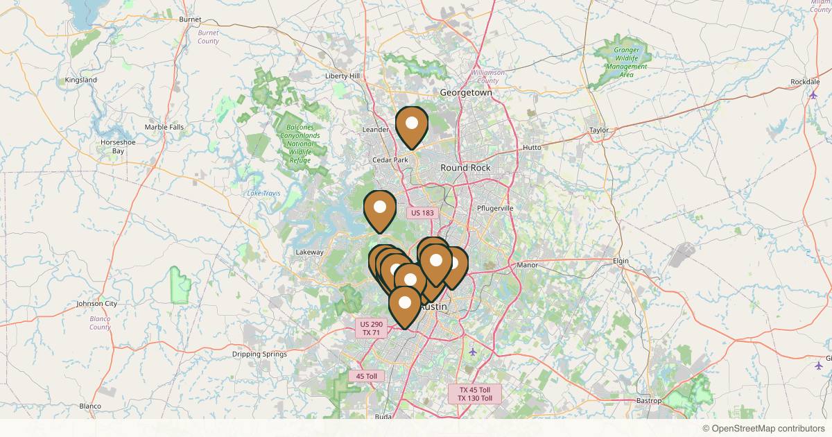 Map of med spas and aesthetic clinics in Austin, Texas