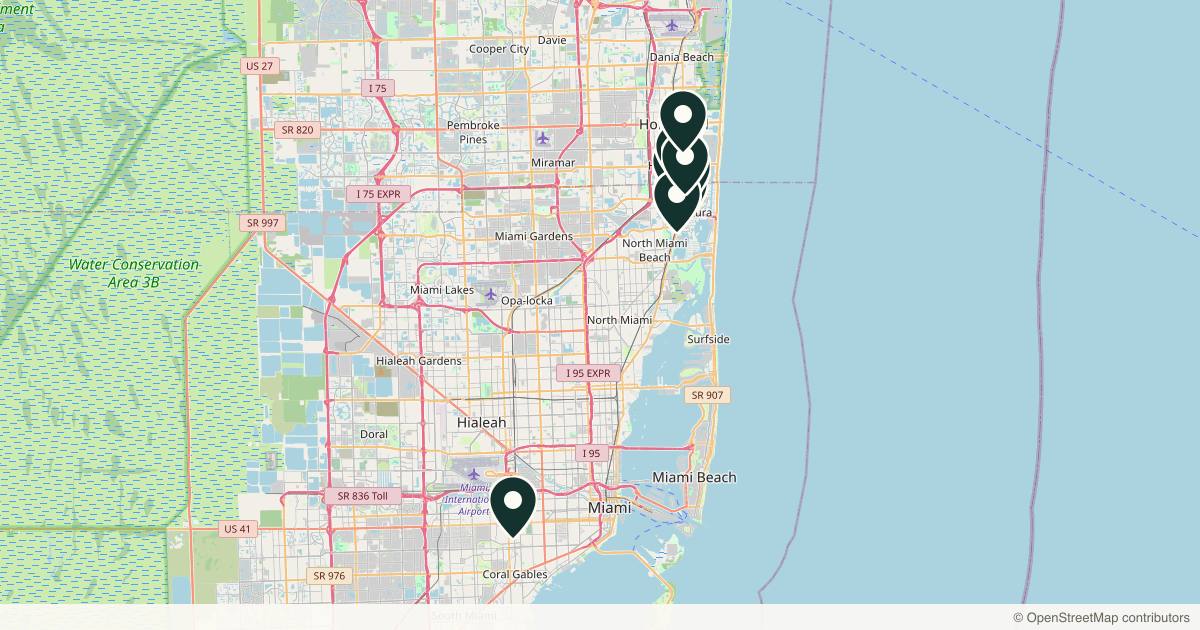 Map of 14 med spas and aesthetic clinics in Aventura, Florida