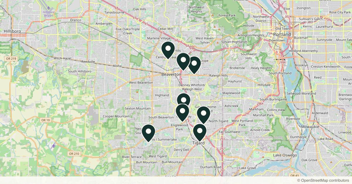 Map of med spas and aesthetic clinics in Beaverton, Oregon