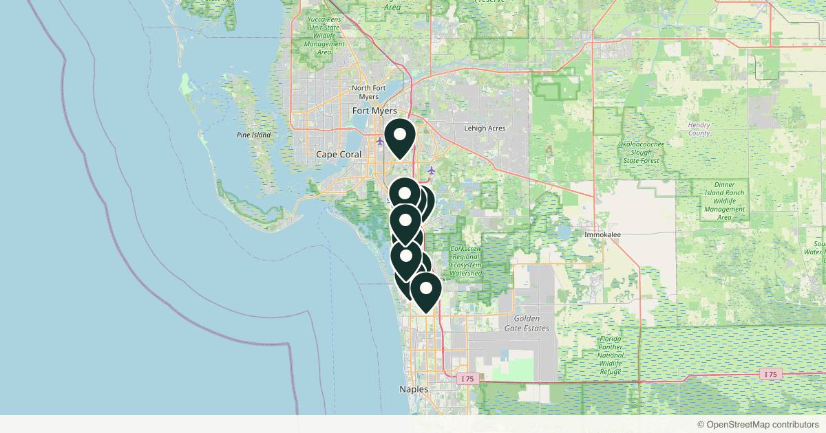 Map of 14 med spas and aesthetic clinics in Bonita Springs, Florida