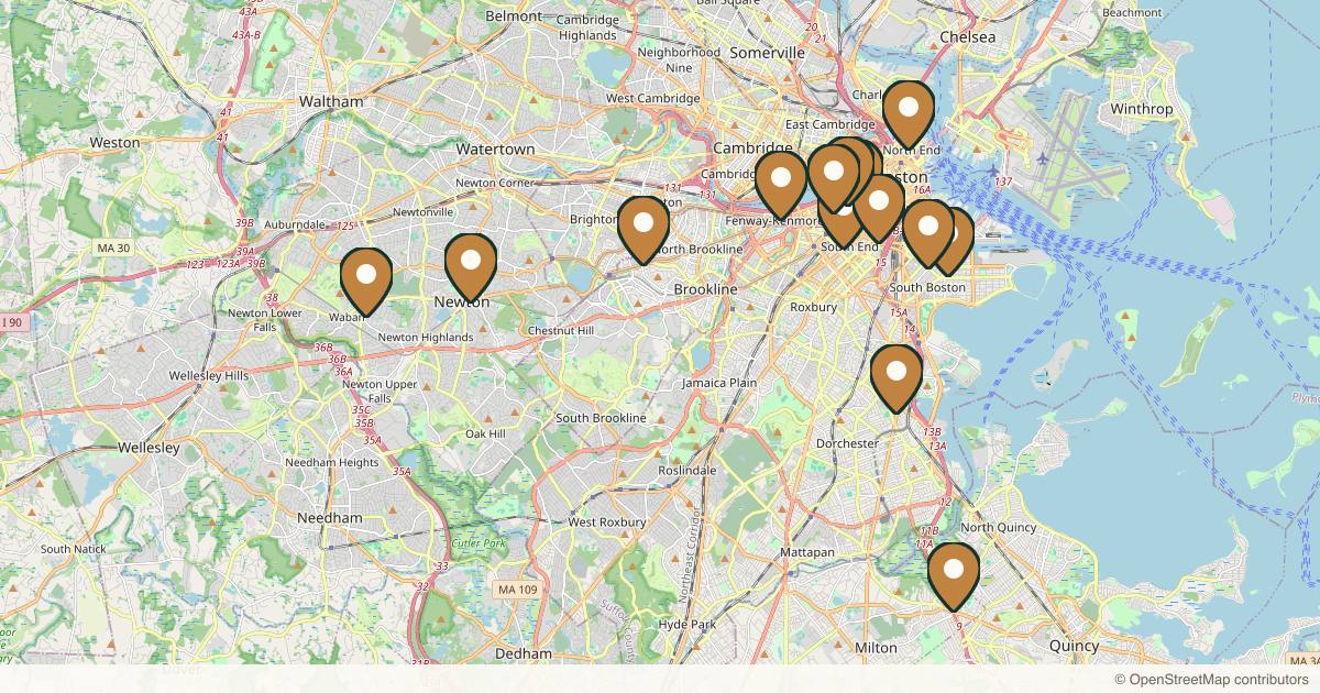 Map of med spas and aesthetic clinics in Boston, Massachusetts