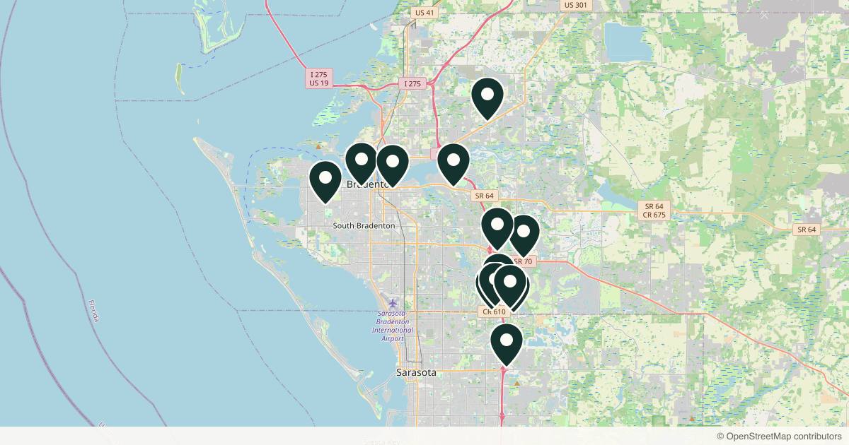 Map of 14 med spas and aesthetic clinics in Bradenton, Florida