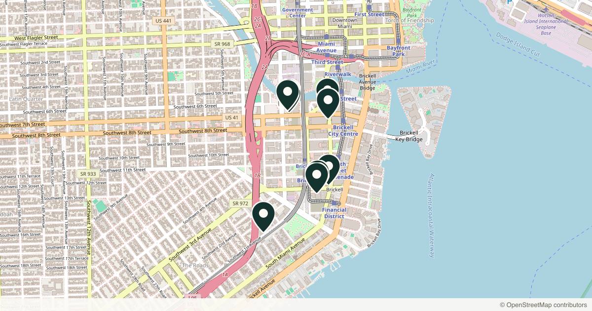 Map of med spas and aesthetic clinics in Brickell, Florida