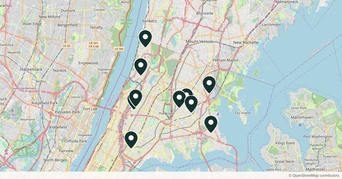 Map of 11 med spas and aesthetic clinics in The Bronx, New York