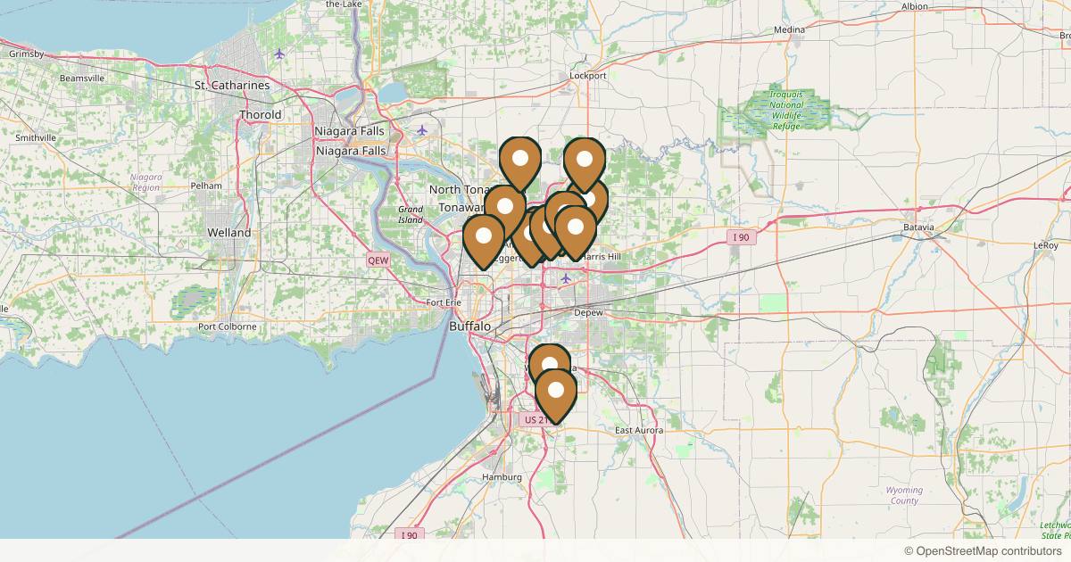 Map of 14 med spas and aesthetic clinics in Buffalo, New York