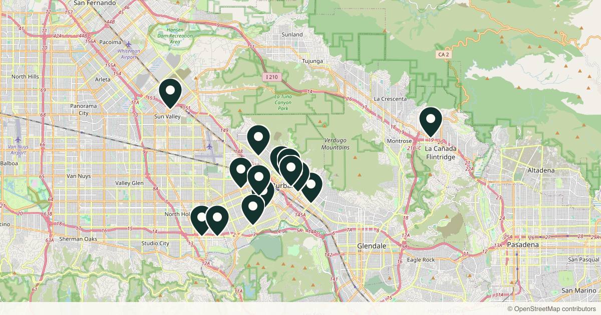 Map of 14 med spas and aesthetic clinics in Burbank, California