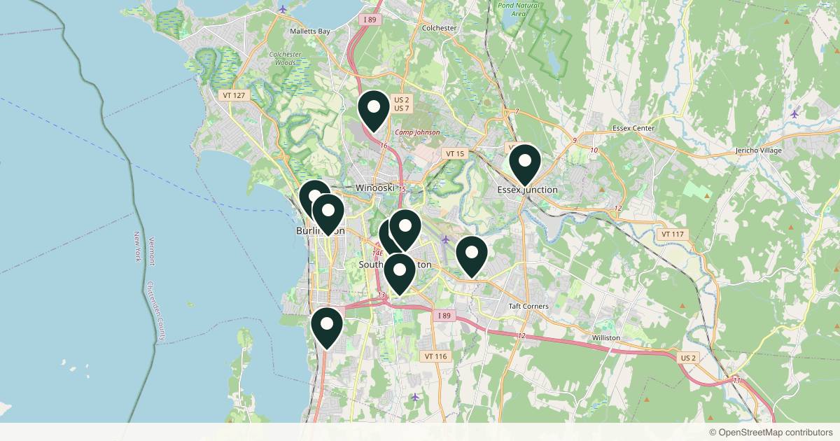 Map of med spas and aesthetic clinics in Burlington, Vermont