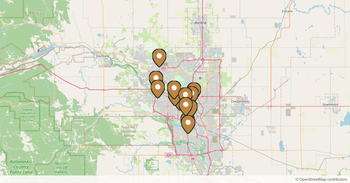 Map of med spas and aesthetic clinics in Calgary, Alberta