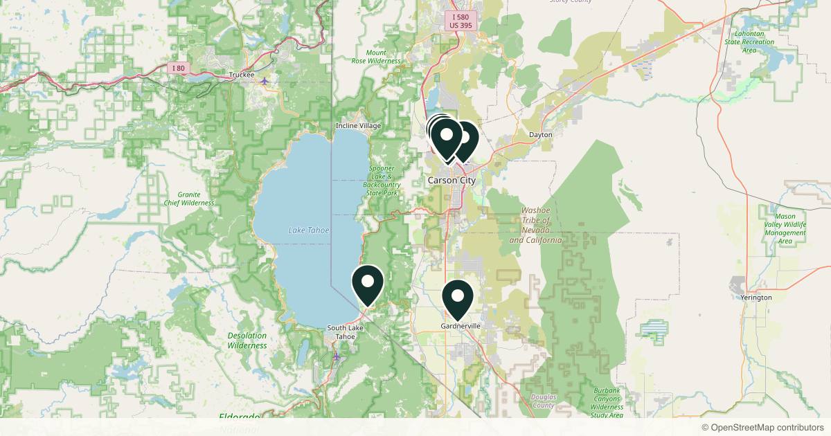 Map of 14 med spas and aesthetic clinics in Carson City, Nevada