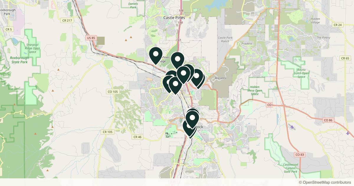 Map of 14 med spas and aesthetic clinics in Castle Rock, Colorado