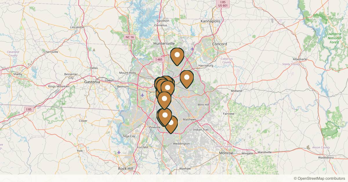 Map of med spas and aesthetic clinics in Charlotte, North Carolina
