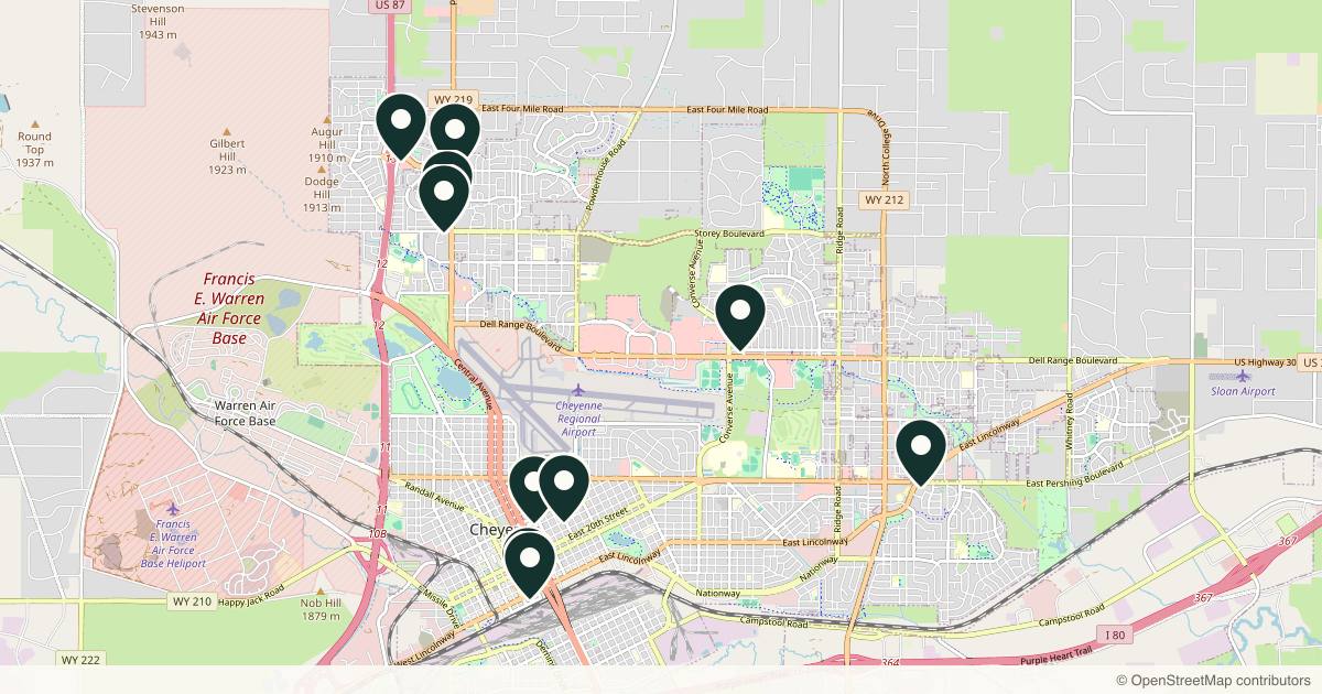 Map of 14 med spas and aesthetic clinics in Cheyenne, Wyoming