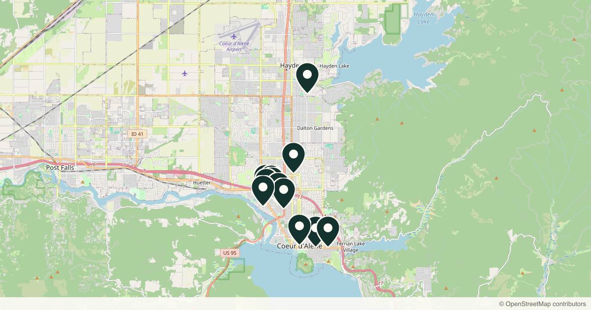 Map of 14 med spas and aesthetic clinics in Coeur d'Alene, Idaho
