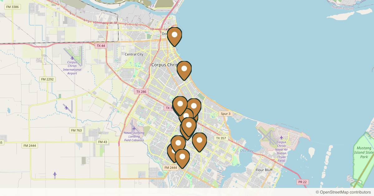 Map of 14 med spas and aesthetic clinics in Corpus Christi, Texas