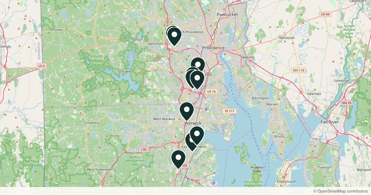 Map of med spas and aesthetic clinics in Cranston, Rhode Island