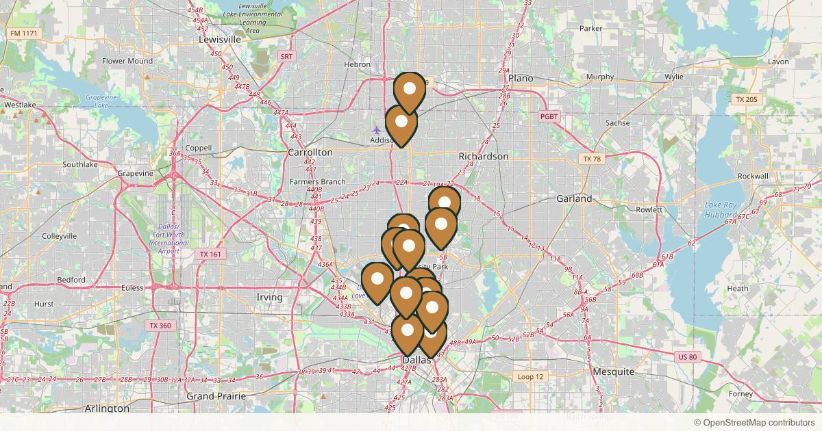 Map of med spas and aesthetic clinics in Dallas, Texas