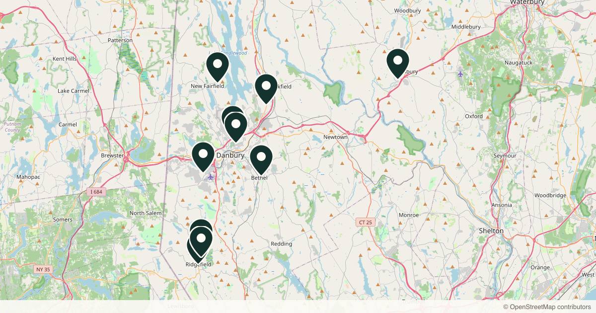 Map of med spas and aesthetic clinics in Danbury, Connecticut