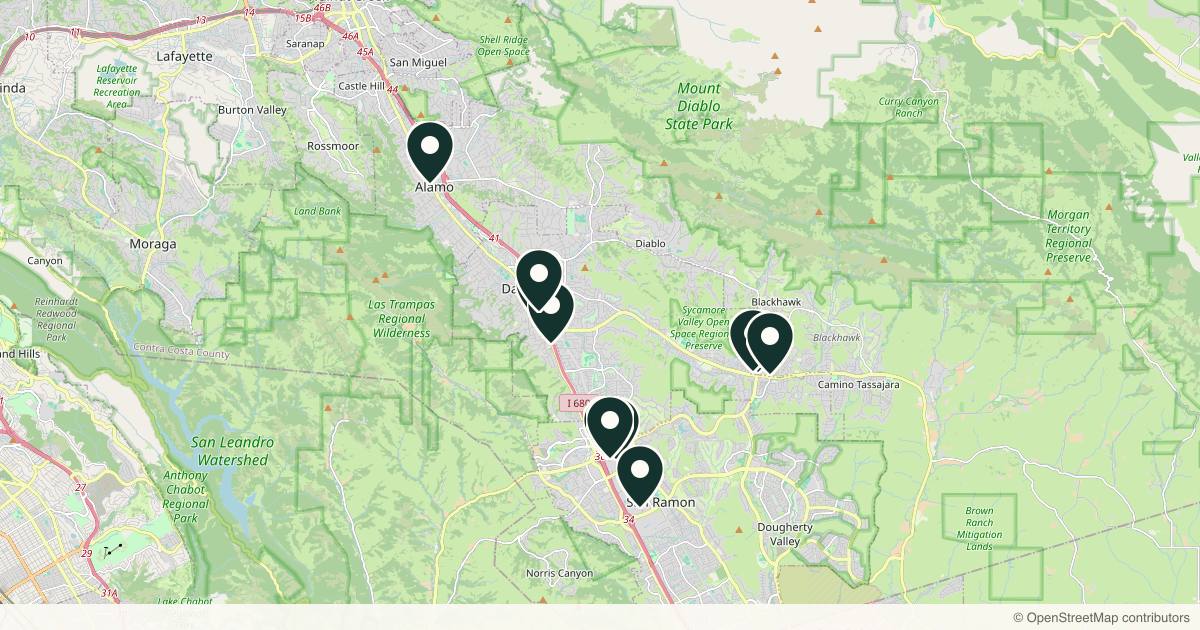 Map of 11 med spas and aesthetic clinics in Danville, California