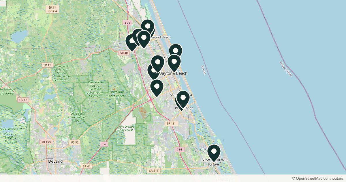Map of 14 med spas and aesthetic clinics in Daytona Beach, Florida