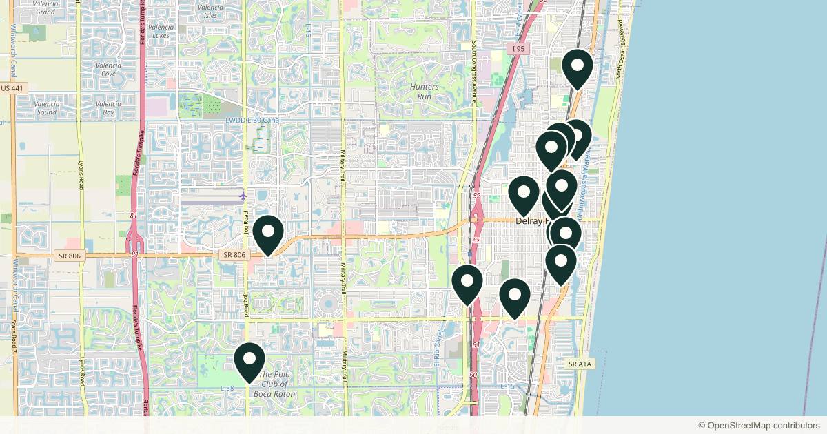 Map of 14 med spas and aesthetic clinics in Delray Beach, Florida