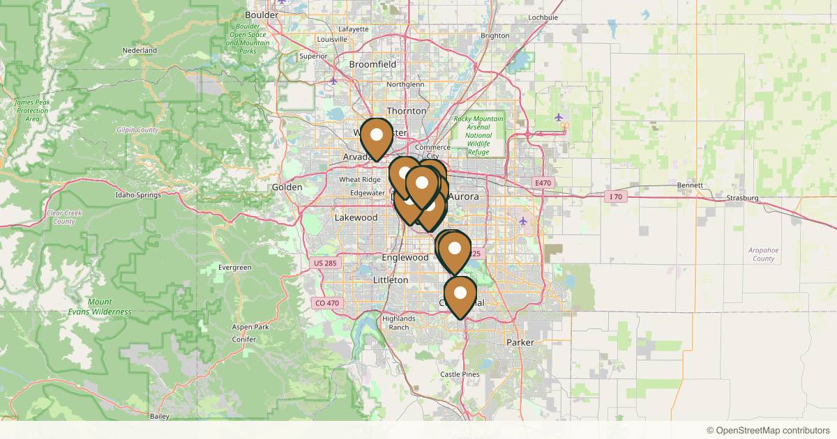 Map of med spas and aesthetic clinics in Denver, Colorado