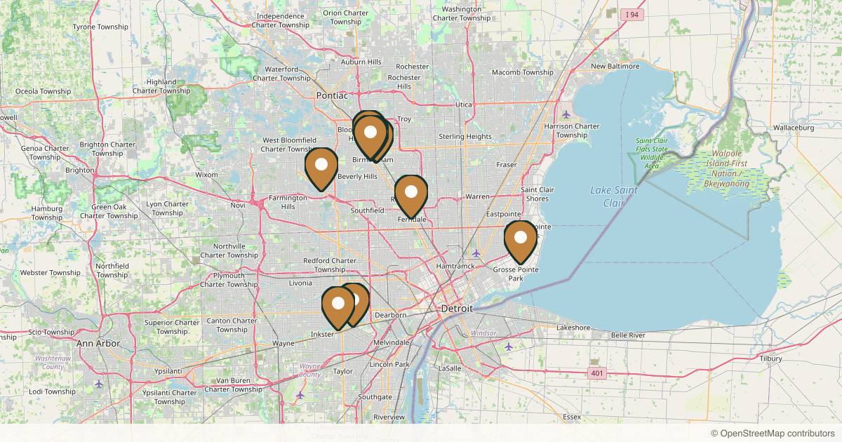 Map of med spas and aesthetic clinics in Detroit, Michigan