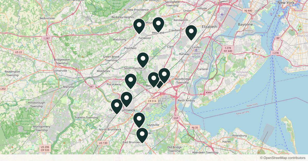 Map of med spas and aesthetic clinics in Edison, New Jersey