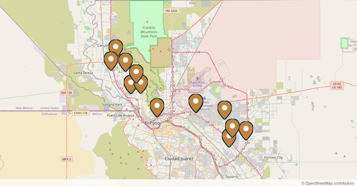 Map of 14 med spas and aesthetic clinics in El Paso, Texas