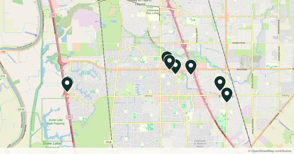 Map of 8 med spas and aesthetic clinics in Elk Grove, California