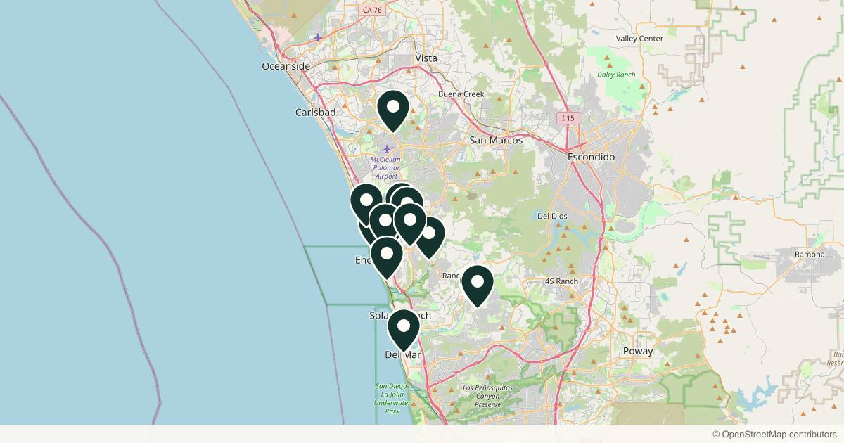 Map of 14 med spas and aesthetic clinics in Encinitas, California