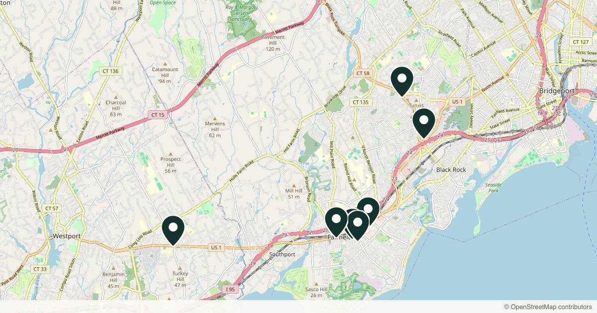 Map of 8 med spas and aesthetic clinics in Fairfield, Connecticut