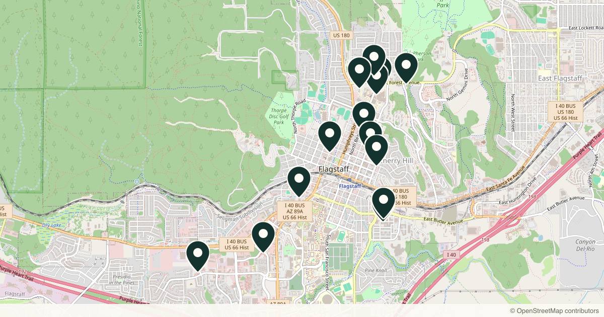 Map of 14 med spas and aesthetic clinics in Flagstaff, Arizona