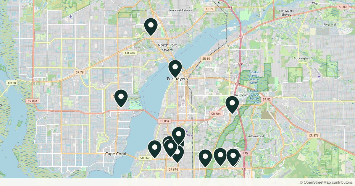 Map of 14 med spas and aesthetic clinics in Fort Myers, Florida