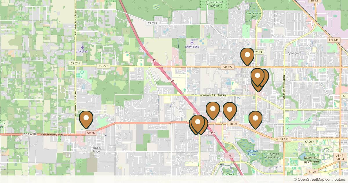 Map of 14 med spas and aesthetic clinics in Gainesville, Florida