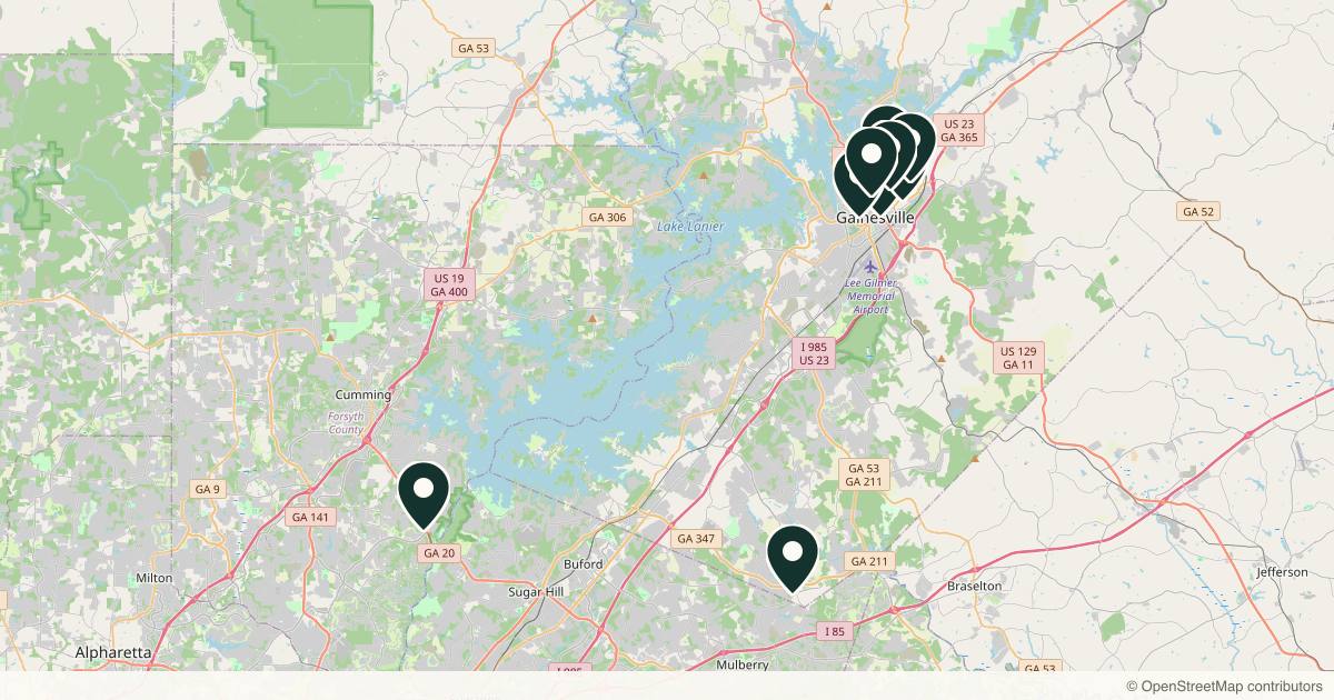 Map of 9 med spas and aesthetic clinics in Gainesville, Georgia