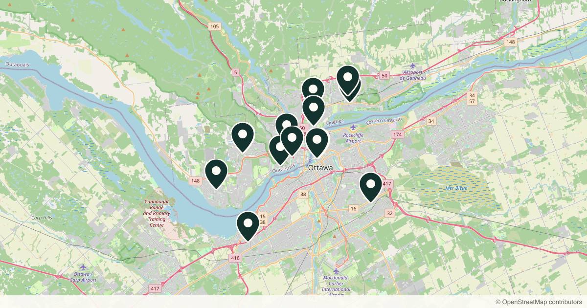 Map of 14 med spas and aesthetic clinics in Gatineau, Quebec
