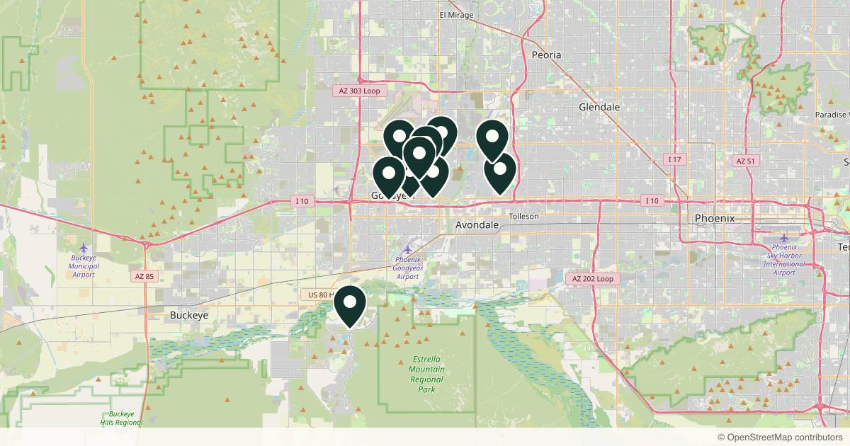 Map of med spas and aesthetic clinics in Goodyear, Arizona