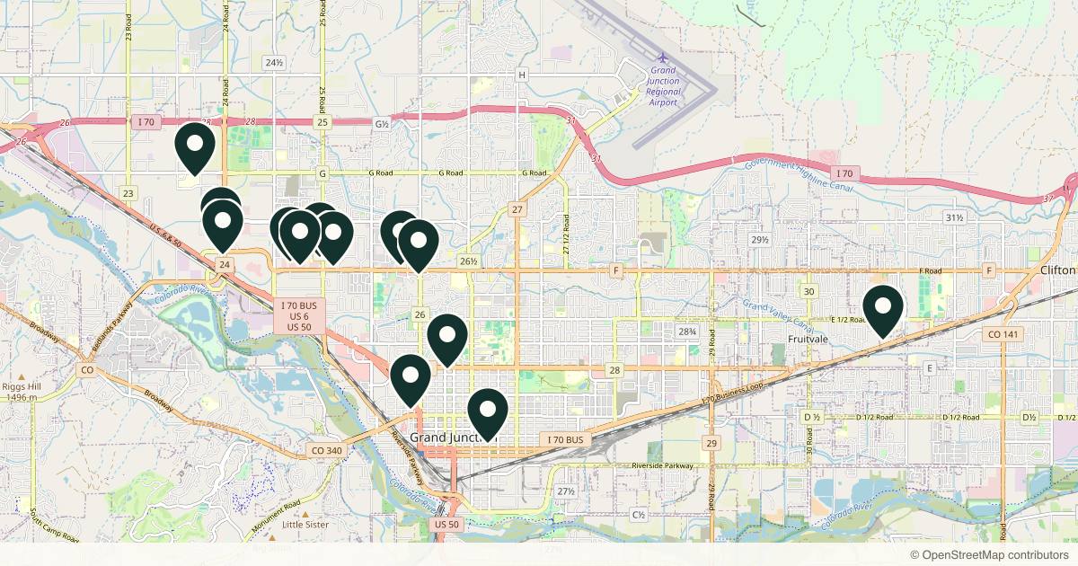 Map of 14 med spas and aesthetic clinics in Grand Junction, Colorado