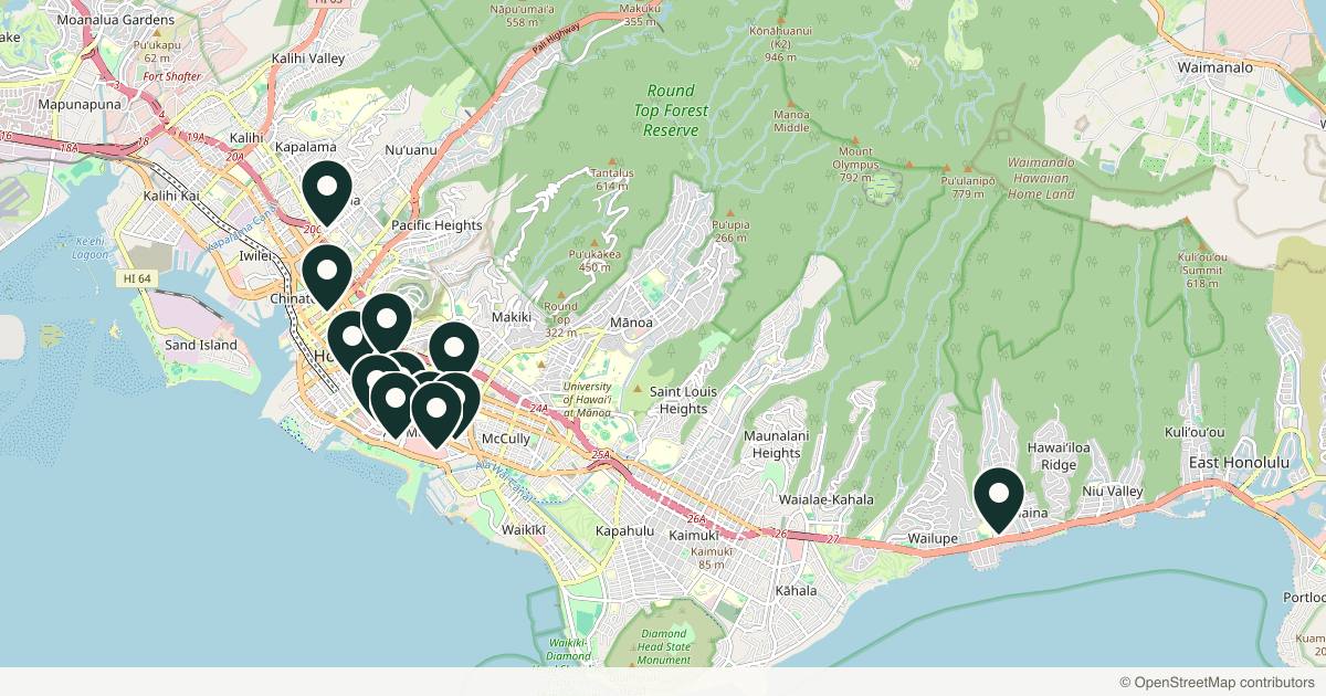 Map of 14 med spas and aesthetic clinics in Honolulu, Hawaii