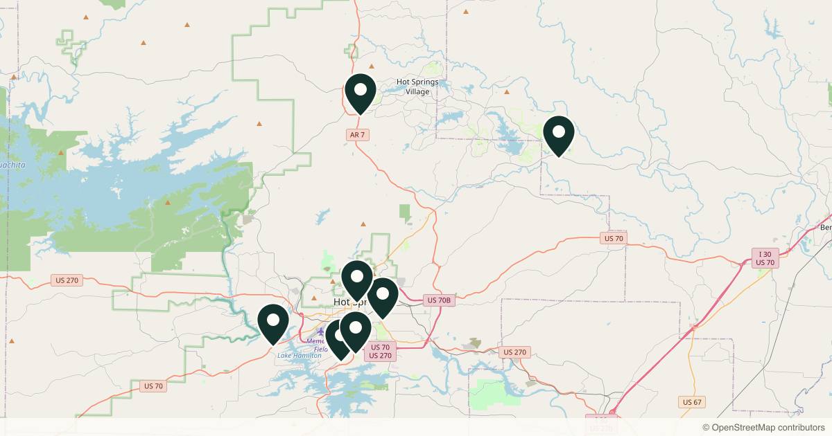 Map of 8 med spas and aesthetic clinics in Hot Springs, Arkansas