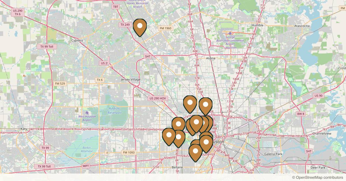 Map of med spas and aesthetic clinics in Houston, Texas