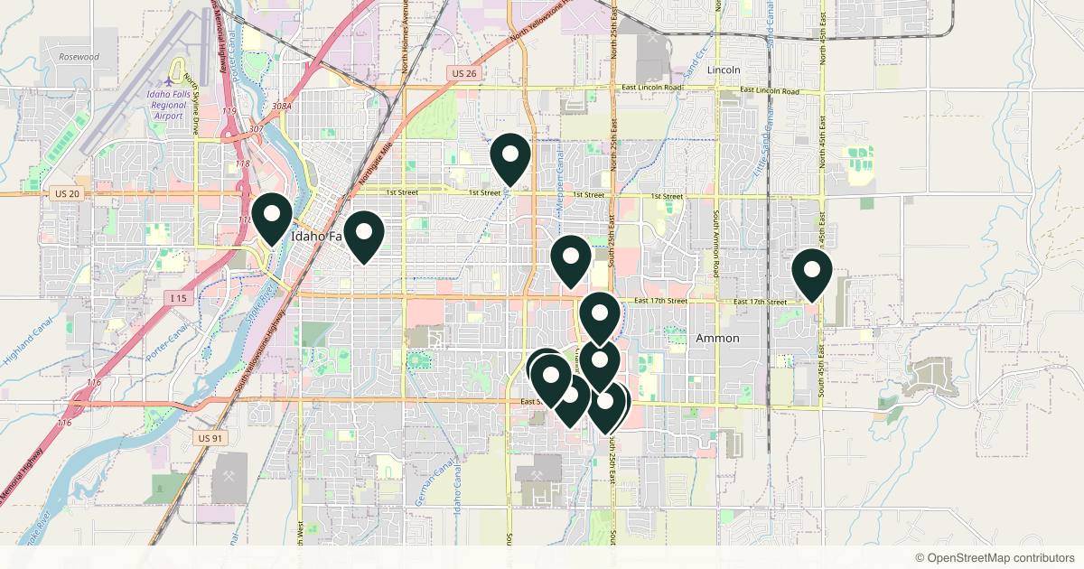 Map of 14 med spas and aesthetic clinics in Idaho Falls, Idaho