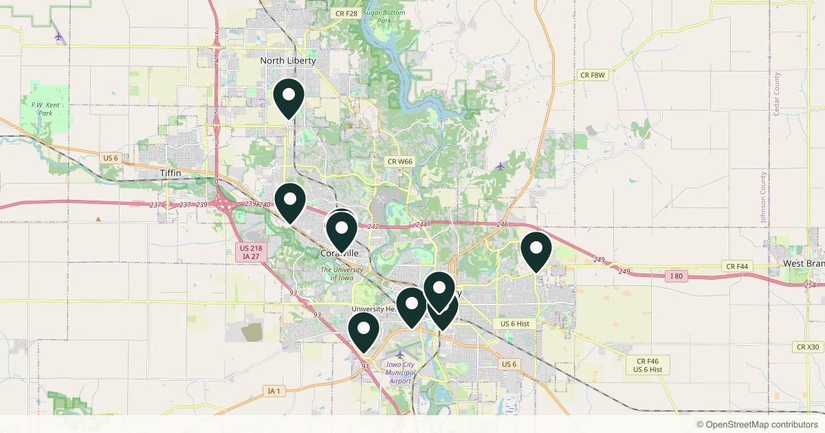 Map of med spas and aesthetic clinics in Iowa City, Iowa