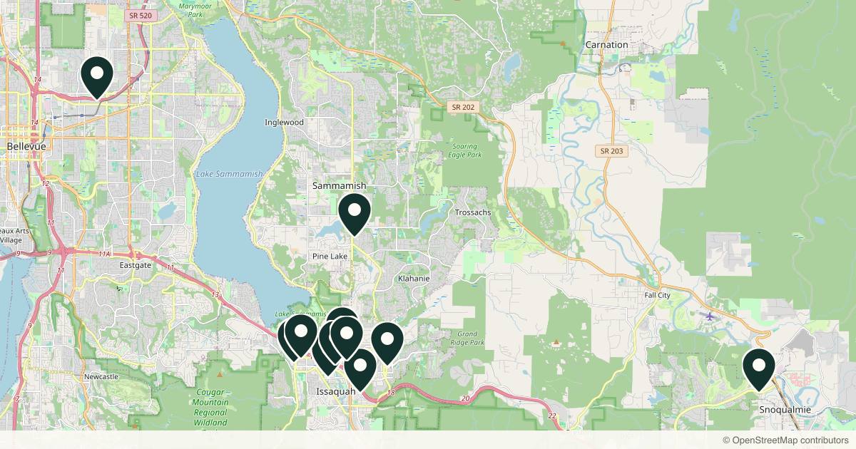 Map of 11 med spas and aesthetic clinics in Issaquah, Washington