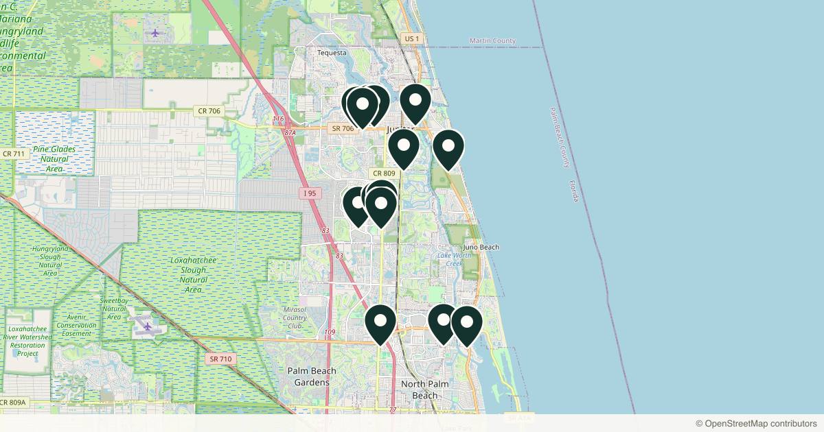 Map of med spas and aesthetic clinics in Jupiter, Florida